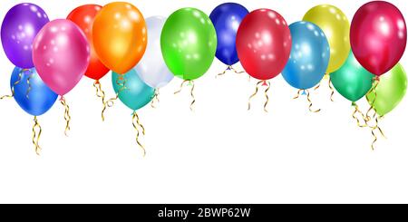 Illustration von bunten Ballons mit Bändern auf weißem Hintergrund Stock Vektor