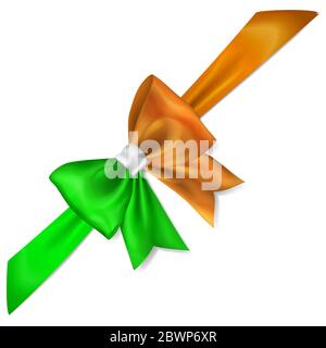 Große Schleife aus Band in Irland Flagge Farben mit Schatten auf weißem Hintergrund Stock Vektor