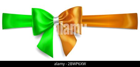 Große Schleife aus Band in Irland Flagge Farben mit Schatten auf weißem Hintergrund Stock Vektor