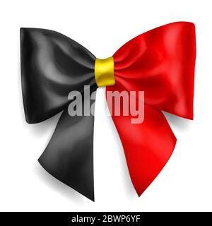 Große Schleife aus Band in Belgien Flagge Farben mit Schatten auf weißem Hintergrund Stock Vektor