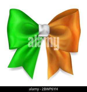 Große Schleife aus Band in Irland Flagge Farben mit Schatten auf weißem Hintergrund Stock Vektor