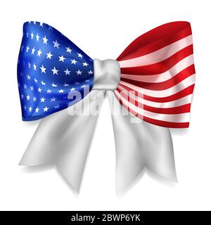 Große Schleife aus Band in USA Flagge Farben mit Schatten auf weißem Hintergrund Stock Vektor