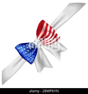 Große Schleife aus Band in USA Flagge Farben mit Schatten auf weißem Hintergrund Stock Vektor