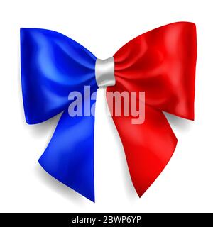 Große Schleife aus Band in Frankreich Flagge Farben mit Schatten auf weißem Hintergrund Stock Vektor