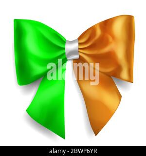 Große Schleife aus Band in Irland Flagge Farben mit Schatten auf weißem Hintergrund Stock Vektor