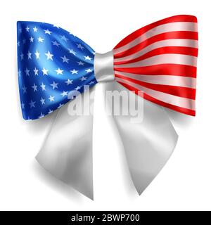 Große Schleife aus Band in USA Flagge Farben mit Schatten auf weißem Hintergrund Stock Vektor
