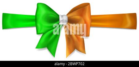 Große Schleife aus Band in Irland Flagge Farben mit Schatten auf weißem Hintergrund Stock Vektor
