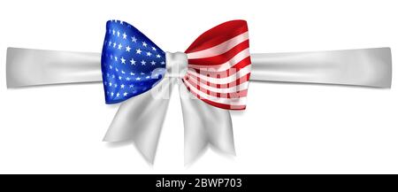 Große Schleife aus Band in USA Flagge Farben mit Schatten auf weißem Hintergrund Stock Vektor