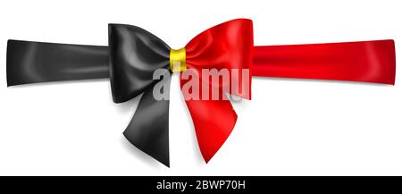 Große Schleife aus Band in Belgien Flagge Farben mit Schatten auf weißem Hintergrund Stock Vektor