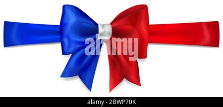 Große Schleife aus Band in Frankreich Flagge Farben mit Schatten auf weißem Hintergrund Stock Vektor