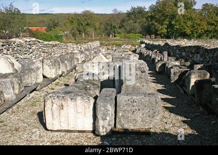 Ruinen von Colonia Ulpia Traiana Sarmizegetusa, Hunedoara County, Rumänien. Stockfoto