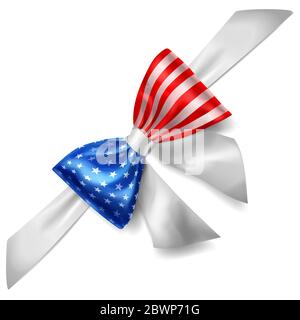 Große Schleife aus Band in USA Flagge Farben mit Schatten auf weißem Hintergrund Stock Vektor