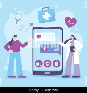 Telemedizin, Smartphone Arzt geben Beratung, Online-Diskussion mit Patienten Vektor Illustration Stock Vektor