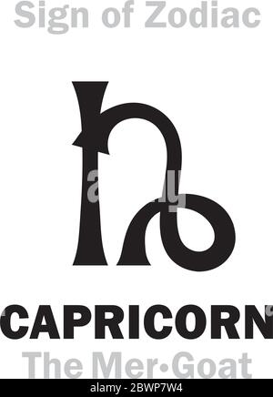 Astrologie Alphabet: Sternzeichen STEINBOCK (die Mer-Ziege). Astrologischer Charakter, Hieroglyphen Zeichen, kabbalistisches Symbol. Stock Vektor