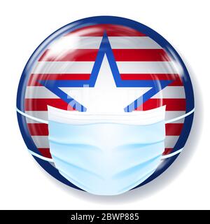 Runder Glasknopf in USA-Flaggenfarben mit einer medizinischen Einwegmaske zum Schutz vor Coronavirus Stock Vektor
