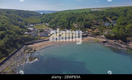 Luftaufnahme von Cwm-yr-Eglwys, Pembrokeshire Wales UK Stockfoto