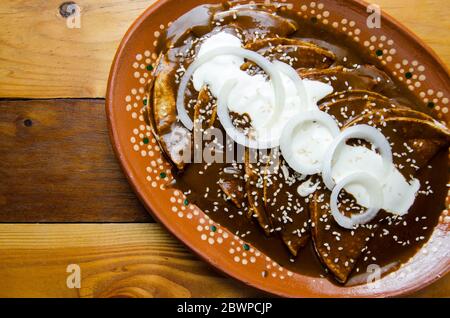 Traditionelle mexikanische Enchiladas mit Maulwurfsauce Stockfoto