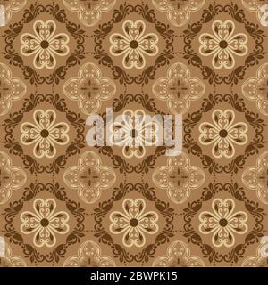 Elegante Blumenmotive auf Kawung Batik Design mit Senf Farbdesign Stock Vektor