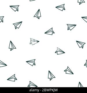 Nahtloses Muster mit handgefertigter Papierebene. Handgezeichnete Vektorgrafik im Doodle-Stil. Drucken Sie mit Origami-Ebenen Stock Vektor