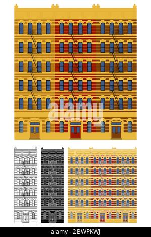 Lower East Side Mietshäuser in der Vorderansicht Stock Vektor