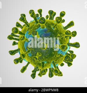 2019 NCoV-Corona Virus-Zellausbruch und Coronaviren Influenza weißer Hintergrund Konzept gefährliche Grippe Schuss Covid -19 Pandemie medizinische Gesundheit Risiko wi Stockfoto