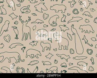 Tierisch geformte Kontur nahtlose Muster, Vektor-Illustration Stock Vektor