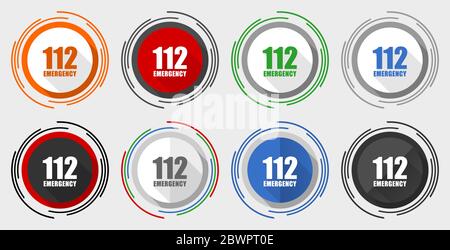 Nummer Notfall 112 Vektor-Icon-Set, modernes Design flache Grafik in 8 Optionen für Web-Design und mobile Anwendungen Stock Vektor