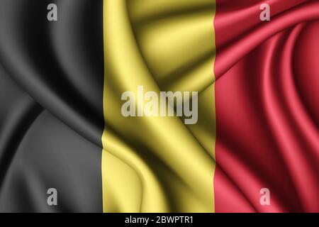 3d Rendering winkende Seidenflagge von Belgien Stockfoto