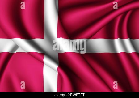 3d Rendering winkende Seidenflagge von Dänemark Stockfoto