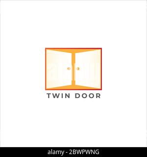 Twin Door Logo Design Vorlage. Tür Silhouette Illustration Logo Konzept. Isoliert auf weißem Hintergrund. Stock Vektor