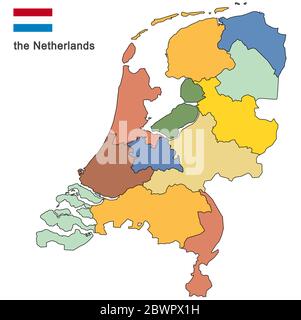 Farbige Silhouetten der niederlande und der Regionen Stock Vektor