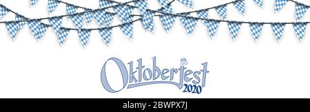 Oktoberfest 2020 Girlanden mit blau-weiß kariertem Muster Stock Vektor