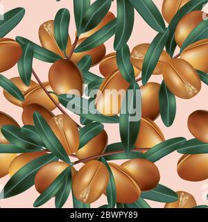 Vektor Classic Shea Butter Nüsse Nahtloses Muster in rosa Hintergrund Stock Vektor