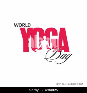 Internationaler Yoga Tag Banner, Kalligraphie, Yoga Tag Illustration Stockfoto