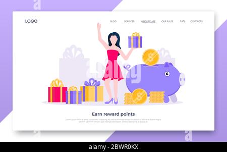 Verdienen Sie Punkte Geschäft Landing Page Konzept flache Stil Design Vektor Illustration. Stock Vektor