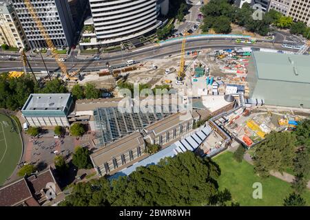 Melbourne Australien 4. Februar 2020: Luftaufnahme des laufenden Baus des Metro Tunnel Projekts in Melbourne Australien Stockfoto