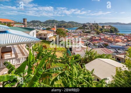 Blick auf St. Georges Stadt und Karibik, St. George's, Grenada, Windward Islands, West Indies, Karibik, Mittelamerika Stockfoto