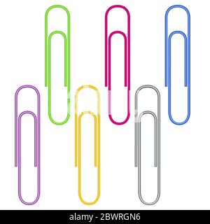 Büroklammern auf weißem Hintergrund isoliert. Vektorgrafik. Bunte Kollektion, Set. Stock Vektor