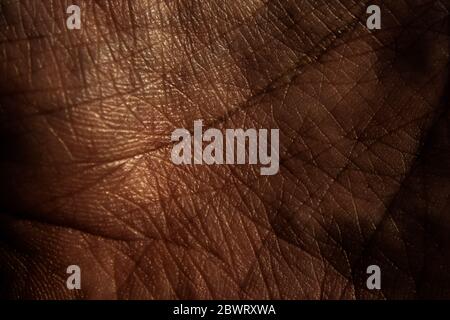 Schwarze menschliche Handfläche Haut Textur Hintergrund Stockfoto
