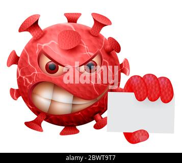 Evil Covid-19 Roman 2019-NCoV Coronavirus Emoticon. Konzept Des Coronavirus-Ausbruchs. Bakterium mit Kartenvorlage. Isoliert auf weißem Hintergrund. Stockfoto