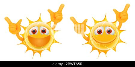 Viel Spaß Beim Sommer Sonne Emoticon. Viel Glück Bei Sun Emoji. Illustration Für Den Sommer. Isoliert auf weißem Hintergrund. Stockfoto