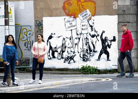 Ein neues Stück Street Art des Rebellen Bären ist an einer Wand in Leith, Edinburgh, erschienen, als Schottland in Phase eins des Plans der schottischen Regierung, die Sperre schrittweise zu heben, übergeht. Stockfoto