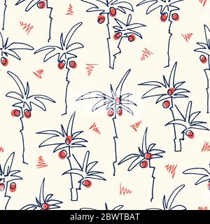 Niedliche Doodle Hand Gezeichnet Palmen Hawaiian Beach Shirt Vektor Nahtloses Muster Stock Vektor
