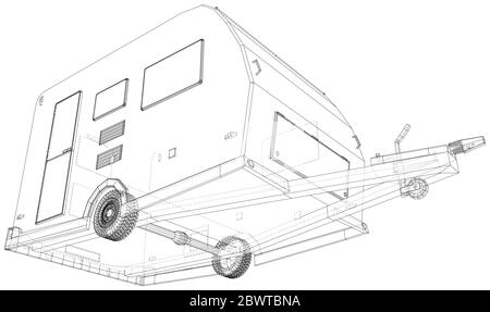 Vector Wire-Frame isolierter Camper Van auf Hintergrund. Vektorrendering von 3d. Stock Vektor