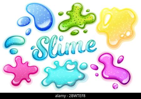 Bunte Glitzer Schleim Blobs Vektor Illustration Set. Girly Goo Flees Kollektion auf weißem Hintergrund. Spaß Spiel für Kinder Stock Vektor