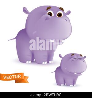 Niedlichen stehend und lächelnd Cartoon Baby Hippo Charakter. Vektor-Illustration eines afrikanischen Wildtier Maskottchen neugeborenes Tier auf weißem Hintergrund isoliert Stock Vektor