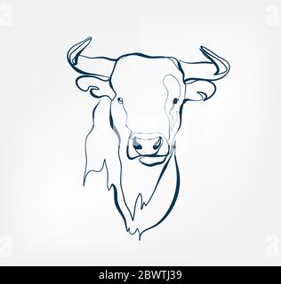 Bull Vektor Tier wild eine Linie Stock Vektor