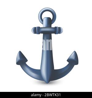 Nautisches maritimes blaues Metallanker 3D Symbol oder Symbol. Vektordarstellung der Schiffsverankerung oder des Attributs schwerer Schiffe auf weißem Hintergrund isoliert Stock Vektor