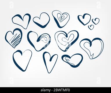 doodle Hearts ein Linie Vektor isoliert Design Stock Vektor