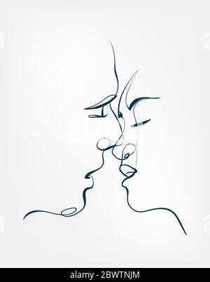 Kiss Vektor Kunst Linie isoliert Doodle Stock Vektor